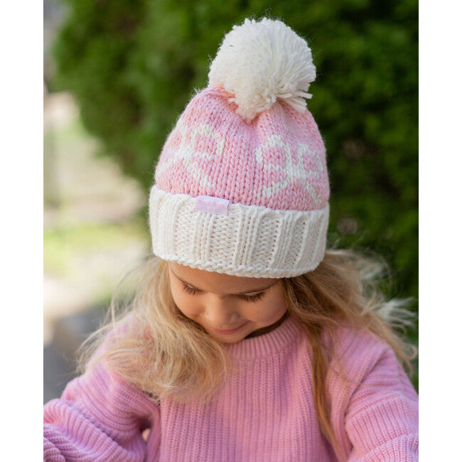 White, Pink Bow - Beanie - Kids
